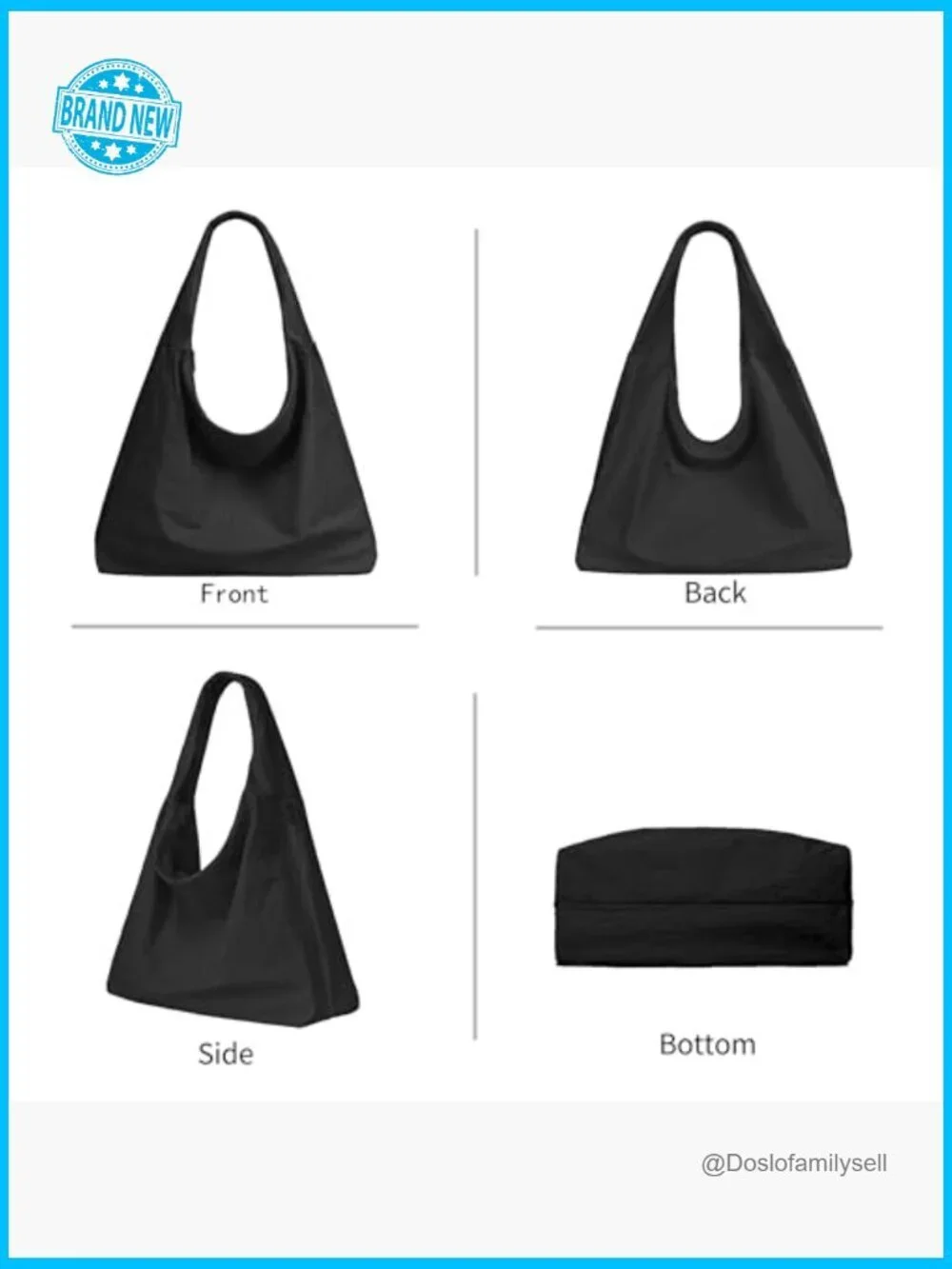 Large Nylon Crescent Shoulder Hobo Tote Bag with Side Pockets